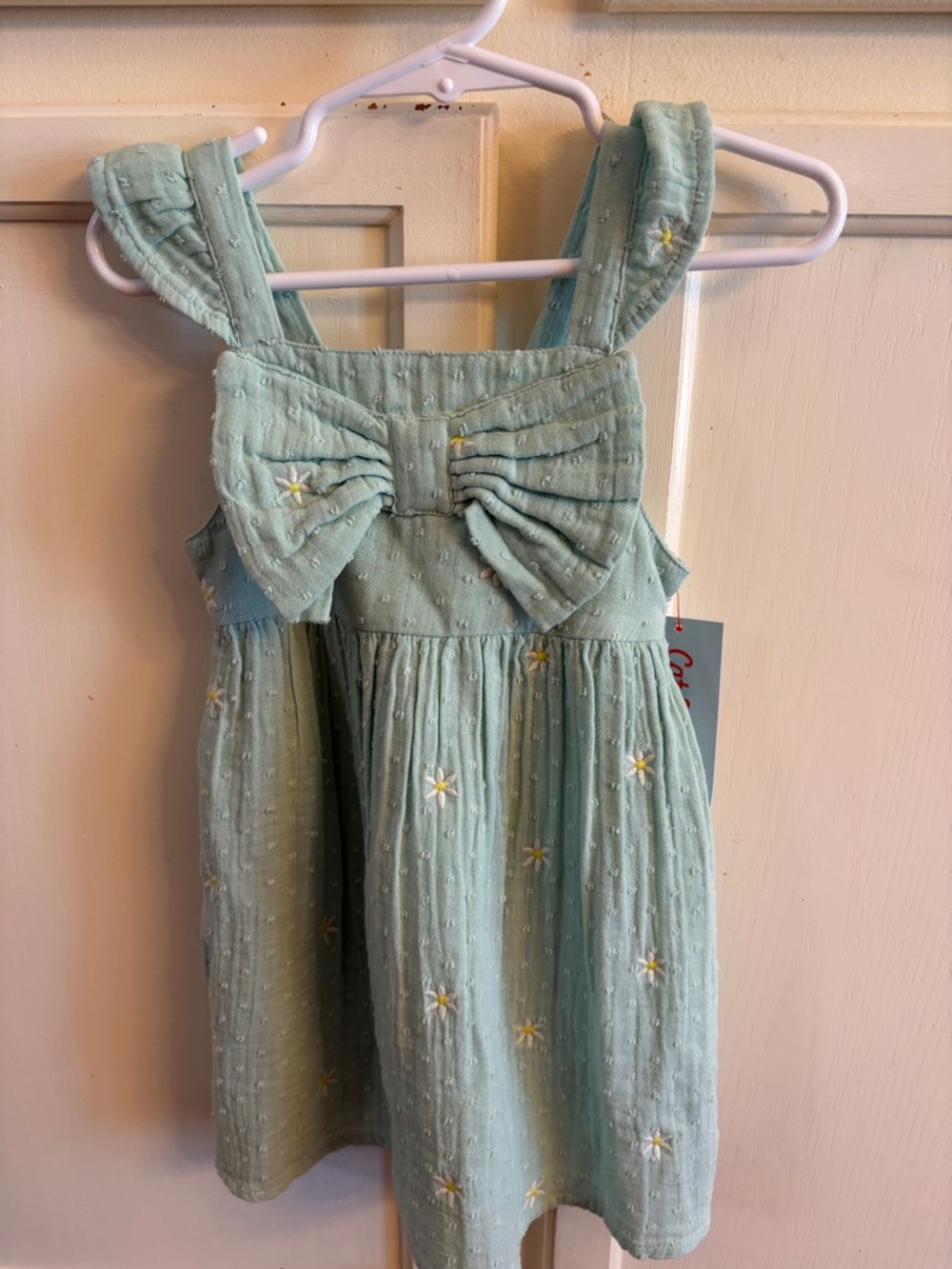 NWT Cat & Jack Light Mint Green Daisy Embroidered Dress with Bow 2T